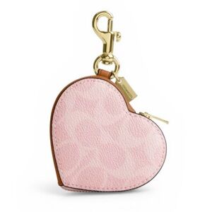 New Coach Heart Bag Charm Powder Pink in Signature Canvas Limited Edition